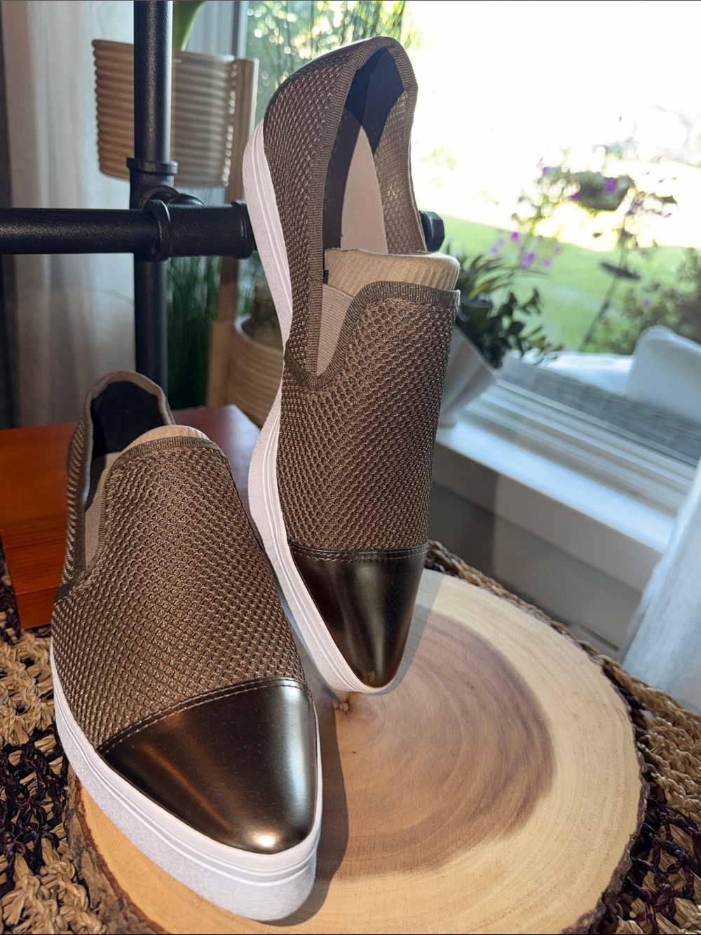 ALL BLACK Bronze Metallic Mesh Cap Toe Slip-On Sneakers EU 40 US 9-9.5